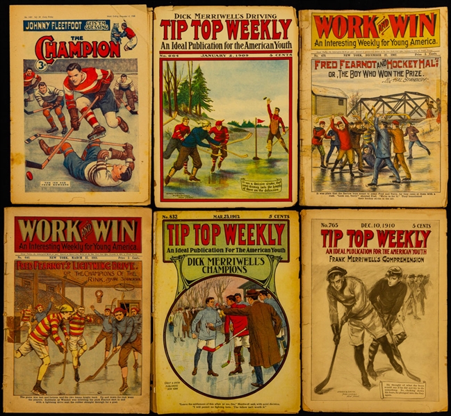 1900s to 1940s Hockey and Other Sports Covers Magazines/Books Including Tip Top Weekly, The Champion, Top-Notch, Work and Win and Others (51 Pieces)