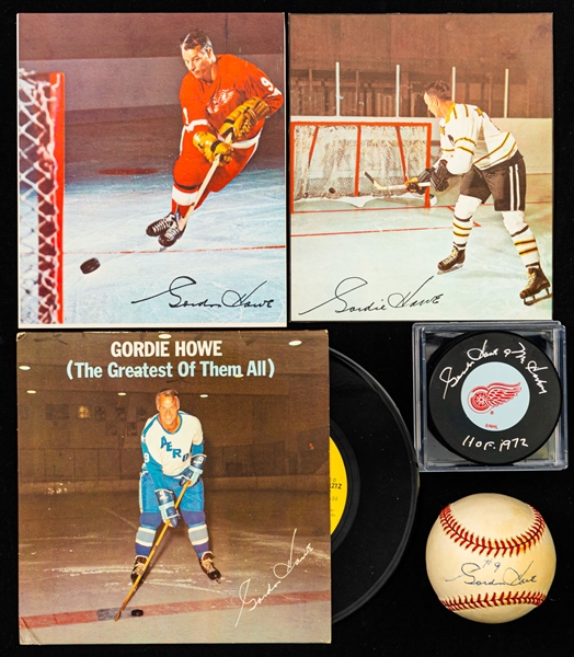 Deceased HOFer Gordie Howe Detroit Red Wings Memorabilia and Autograph Collection (35+) Including Signed Puck, Signed Official NL Baseball and Signed 1963 Book