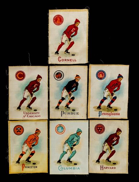1908 American Tobacco B-33 Hockey Flannels (6), 1912-15 Murad S-21 Hockey Silks (7) and Murad Empty Packs/Box (3)