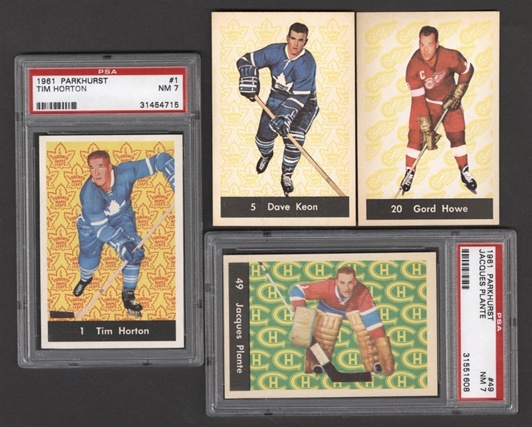 1961-62 Parkhurst Hockey Complete 51-Card Set with PSA-Graded Cards (5) Including #1 HOFer Tim Horton (NM 7) and #49 HOFer Jacques Plante (NM 7)