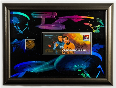 William Shatner and Leonard Nimoy Signed 1999 USPS 1st Day Issue Stamp and Cover LE Framed Display with COA Plus William Shatner Signed 2015 ReAction Figure (Graded AFA 9.0) with Beckett COA
