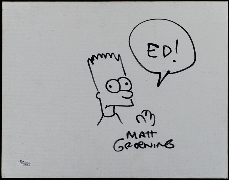 Matt Groening "The Simpsons" Signed Bart Simpson Sketch on Canvas Board with JSA LOA (11" x 14")
