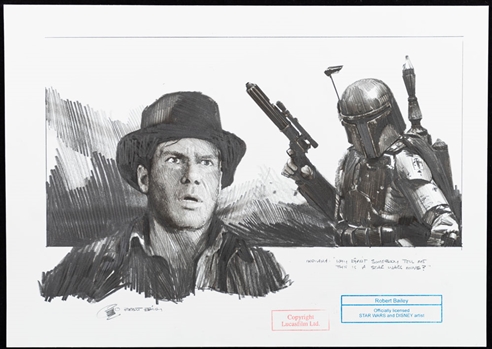 "Indiana: Why Didnt Somebody Tell Me This is a Star Wars Movie?" Star Wars Original Licensed Art Illustration by Star Wars and Disney Artist Robert Bailey (10 ½” x 14 ½”) 