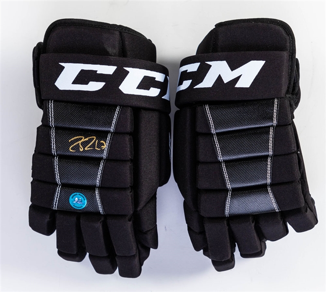 Pair of CCM Hockey Gloves with Right Glove Signed by Connor McDavid with AJ Sports World COA