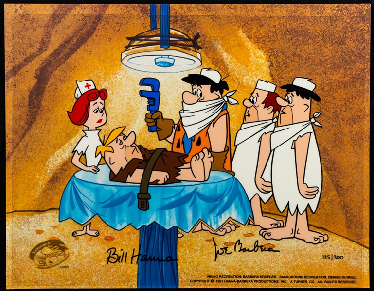 Bill Hanna and Joe Barbera Dual-Signed "The Flinstones" Hand-Painted Limited-Edition Cel #125/300 (11" x 14")