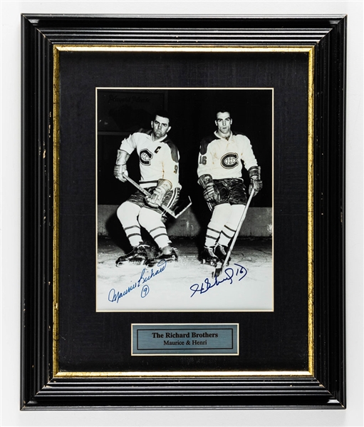 Maurice and Henri Richard Dual-Signed Montreal Canadiens Framed Photo and Multi-Signed "Where Legends Begin" Limited-Edition Framed Lithograph #513/800 with Lafleur, Bossy, Bower, Dionne and Henderson
