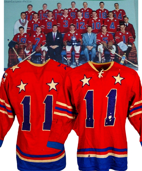 Shawinigan Falls Cataracts Mid-to-Late-1950s Game-Worn Jersey Attributed to Eddie Kachur and/or Gene "Max" Mekilok- Team Repairs! 