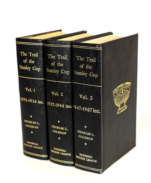 "The Trail to the Stanley Cup" Leather-Bound Three-Volume Book Numbered Set - Volume 1 Signed by Charles L. Coleman