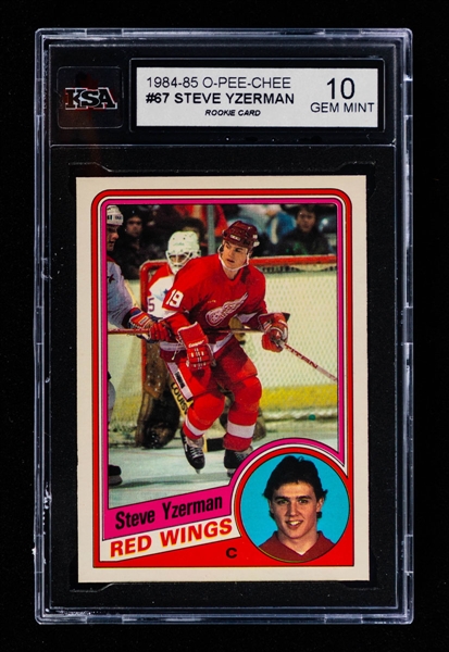 1984-85 O-Pee-Chee Hockey Card #67 HOFer Steve Yzerman Rookie - Graded KSA GEM MINT 10