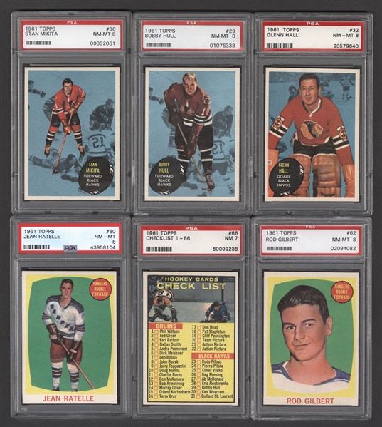 1961-62 Topps Hockey Graded Complete 66-Card Set - 62 Cards Graded PSA 8 or Better!