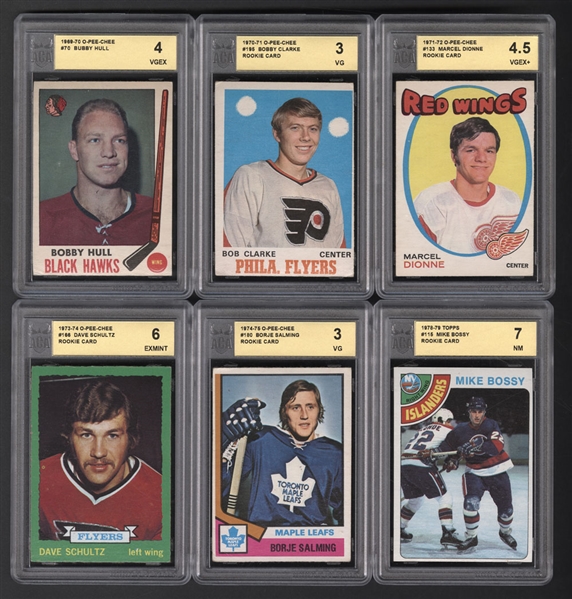 1960s/1970s O-Pee-Chee and Topps Hockey Cards (13) Including Mostly Rookie Cards (Bobby Clarke, Marcel Dionne, Mike Bossy & Others) - Most Cards Graded