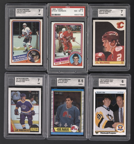 1980s/1990s O-Pee-Chee, Topps and Upper Deck Hockey Cards (22) Including Mostly Rookie Cards (Coffey, Savard, Yzerman, LaFontaine, MacInnis, Robitaille & Others) - Most Cards Graded