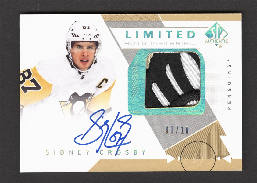 2018-19 Upper Deck SP Authentic Limited Auto Material Hockey Card #87 Sidney Crosby Patch/Auto (1/10)