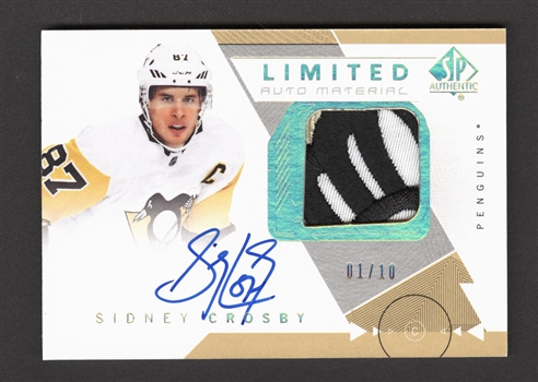 2018-19 Upper Deck SP Authentic Limited Auto Material Hockey Card #87 Sidney Crosby Patch/Auto (1/10)
