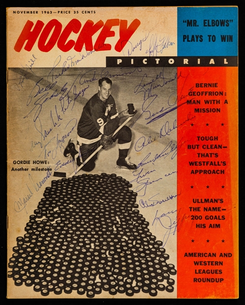 Detroit Red Wings 1963-64 Team-Signed Hockey Pictorial Magazine Including Deceased HOFers Gordie Howe and Terry Sawchuk