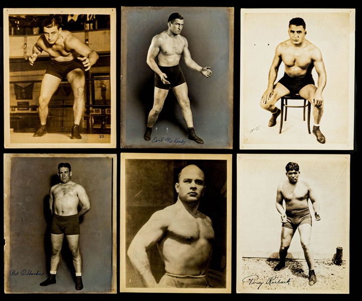 Vintage 1920s to 1950s Wrestling and Boxing Photo Collection of 30 Featuring Dick Shikat, Ed Don George, Earl McCready and Babe Caddock 