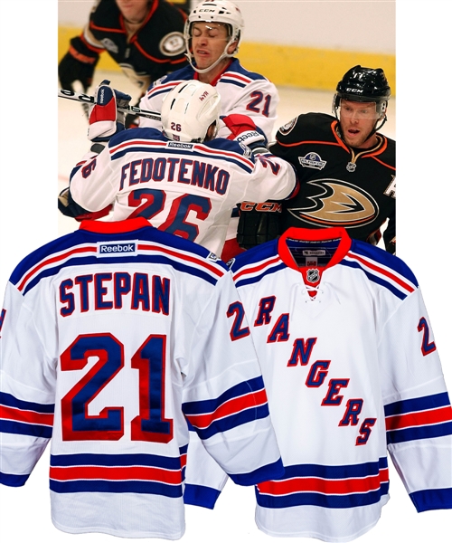 Derek Stepans 2011-12 New York Rangers "NHL Premiere Stockholm" Game-Worn Jersey with LOA (The Barry Meisel Collection) 
