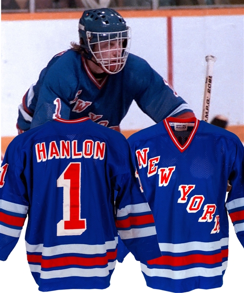 Glen Hanlons 1983-84 New York Rangers Game-Worn Jersey - Team Repairs! (The Barry Meisel Collection)