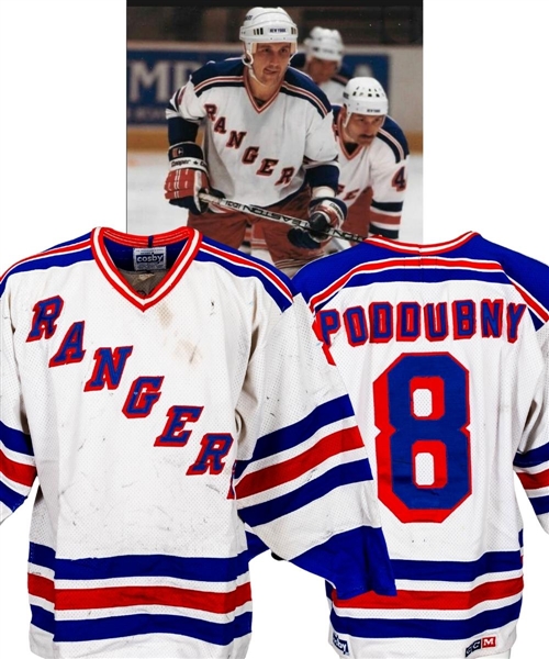 Walt Poddubnys 1987-88 New York Rangers Game-Worn Jersey - Team Repairs! (Barry Meisel Collection)