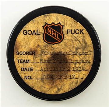 Bruce MacGregors New York Rangers April 18th 1974 Goal Puck from the NHL Goal Puck Program – Season Playoff Goal #6 of 6 – Career Playoffs Goal #19 of 19 (The Barry Meisel Collection) 