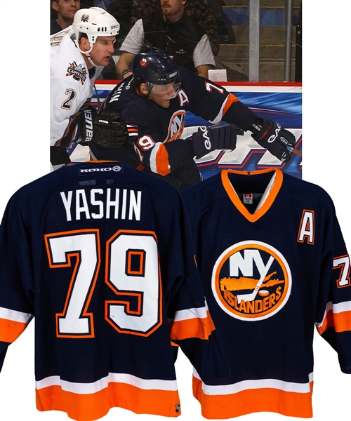 Alexei Yashins 2002-03 New York Islanders Signed Game-Worn Alternate Captains Jersey with LOA - Team Repairs! - Photo-Matched!
