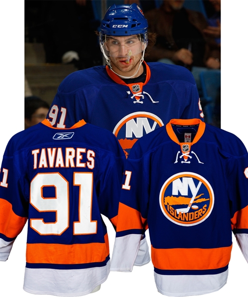 John Tavares 2010-11 New York Islanders Game-Worn Jersey with Team LOA - Team Repairs! - Photo-Matched!