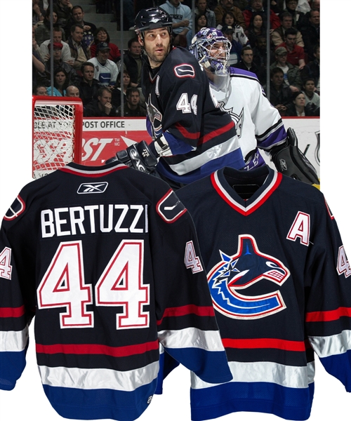 Todd Bertuzzis 2005-06 Vancouver Canucks Game-Worn Alternate Captains Jersey with LOA - Photo-Matched!