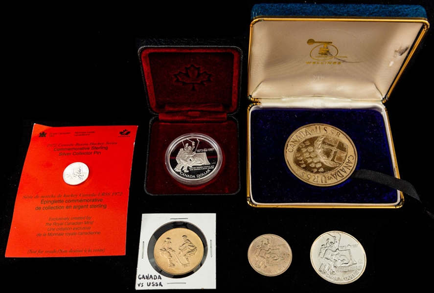 1972 Canada-Russia Series Puck, Medallion and Pin Collection of 11