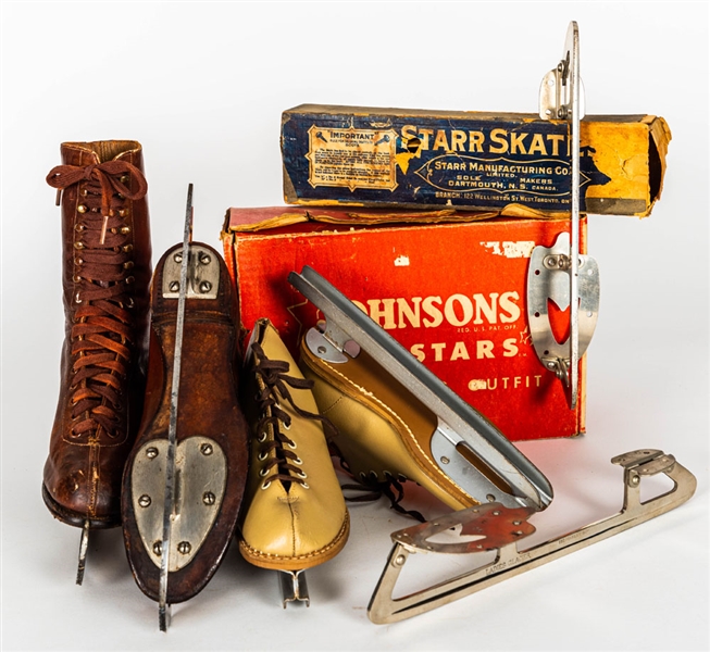 Vintage Women’s Skate Collection of 3 Pairs including Starr Glacier Models with Original Box, Iver Johnson “Little Stars” Models with Original Box and James Howarth & Sons Briton Models 