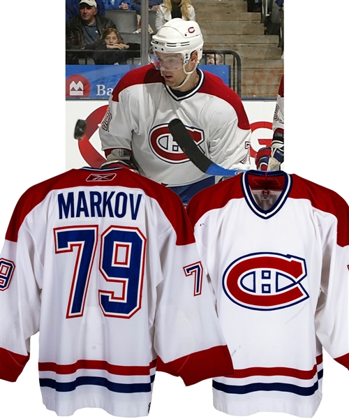 Andrei Markov’s 2006-07 Montreal Canadiens Game-Worn Photo-Matched Jersey with Team LOA Plus 2006-07 Game-Used Stick 