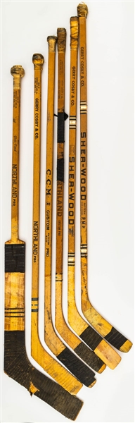New York Rangers 1960s/70s Game-Used Stick Collection of 5 with Stemkowski, Fairbairn, Ingarfield, Robinson and Brown (The Barry Meisel Collection)