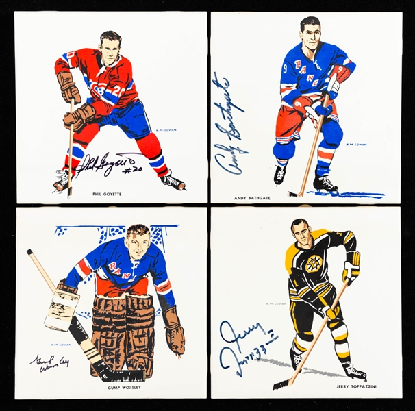 1962-63 H.M. Cowans/Screenarts Montreal Canadiens, New York Rangers and Boston Bruins Hockey Tile Collection of 10 (7 Signed by Players)
