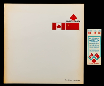 1972 Canada-Russia Series Game 3 Ticket Stub from Winnipeg Arena Plus Official 1972 Canada-Russia Series Program
