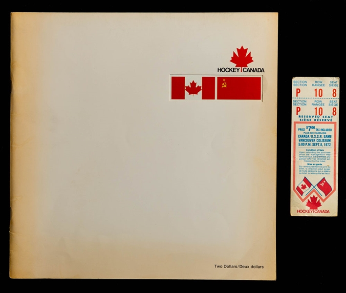 1972 Canada-Russia Series Game 4 Full Ticket from Vancouver Coliseum Plus Official 1972 Canada-Russia Series Program