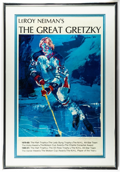 LeRoy Neimans 1981 "The Great Gretzky" Framed Poster Signed by Neiman and Gretzky (28 ½” x 41 ½”) 