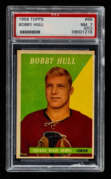 1958-59 Topps Hockey Card #66 HOFer Bobby Hull Rookie - Graded PSA 7 (OC)