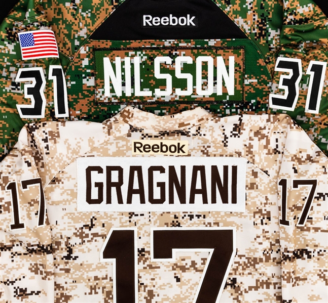 Marc-Andre Gragnani’s (2011-12) and Anders Nilsson’s (2016-17) Buffalo Sabres Military Appreciation Night Warm-Up Worn Jerseys