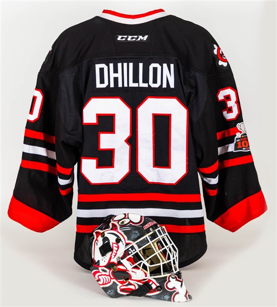 Stephen Dhillon’s 2017-18 and 2018-19 OHL Niagara IceDogs Photo-Matched Bauer Game-Worn Goalie Mask Plus 2017-18 Game-Worn Jersey