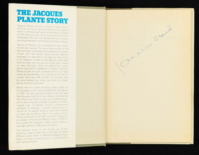 Deceased HOFer Jacques Plante Signed 1972 "The Jacques Plante Story" Book with LOA