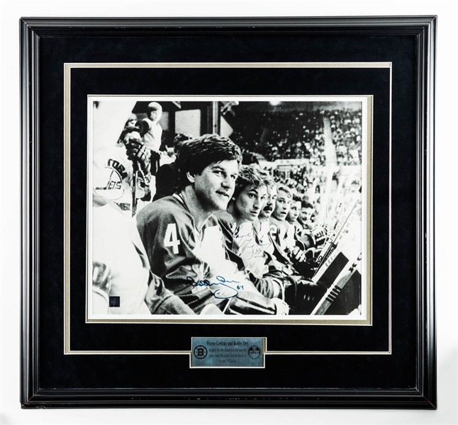 Wayne Gretzky and Bobby Orr Dual-Signed Framed Photo with LOA (28 ½” x 30”)