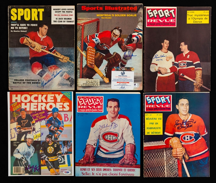 Mostly Montreal Canadiens Signed Vintage Magazine, Book and Photo Collection of 39 including Gretzky, Howe, Beliveau and Dryden with LOA 