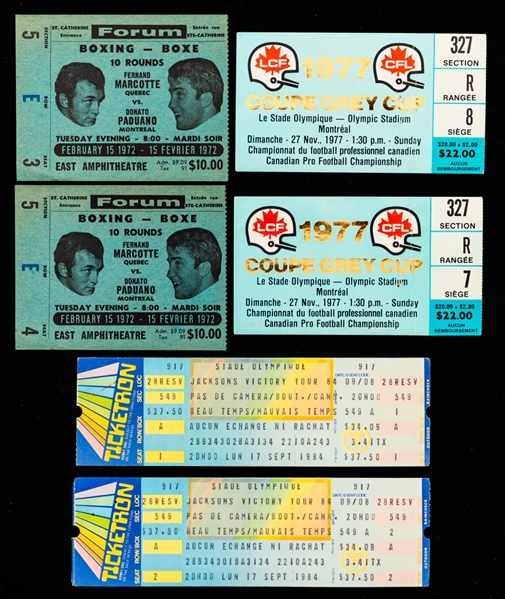 Vintage 1970s/80s Grey Cup (1977), Boxing, Olympic (1976) and “Jacksons Victory Tour” Ticket and Stub Collection 