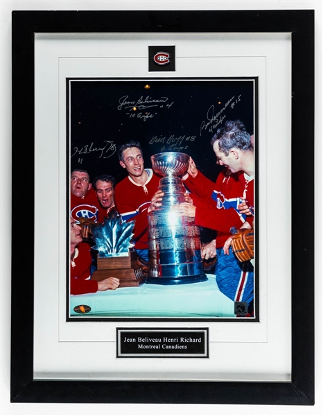 Jean Beliveau, Henri Richard, Dick Duff and Bobby Rousseau Signed Montreal Canadiens Framed Photo Display with COA (17 1/2" x 22 1/2")