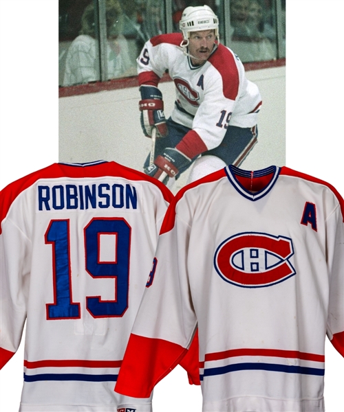 Larry Robinsons 1985-86 Montreal Canadiens Game-Worn Alternate Captains Jersey - Team Repairs! - Stanley Cup Championship Season!