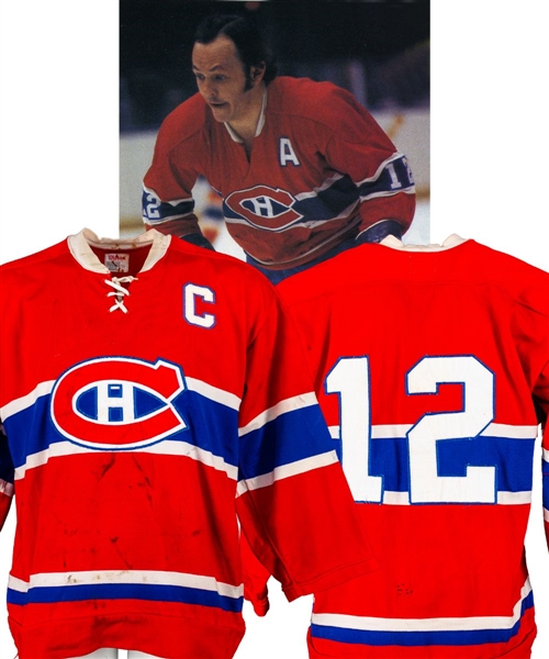 Yvan Cournoyers 1973-74 and 1974-75 Montreal Canadiens Game-Worn Captains Jersey - 30+ Team Repairs! - His First Captains Jersey! - Photo-Matched!