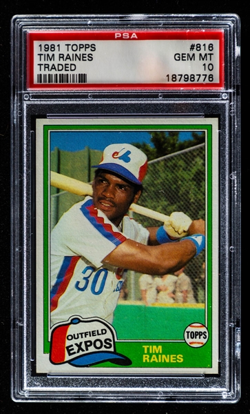 1981 Topps Traded Baseball Card #816 HOFer Tim Raines Rookie – Graded PSA GEM MT 10