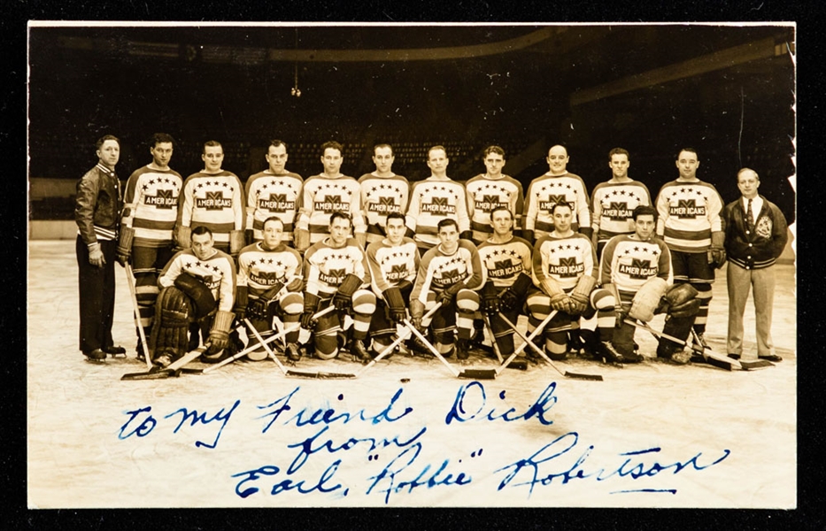 New York Americans 1937-38 Real Photo Postcard Signed by Earl Robertson with LOA