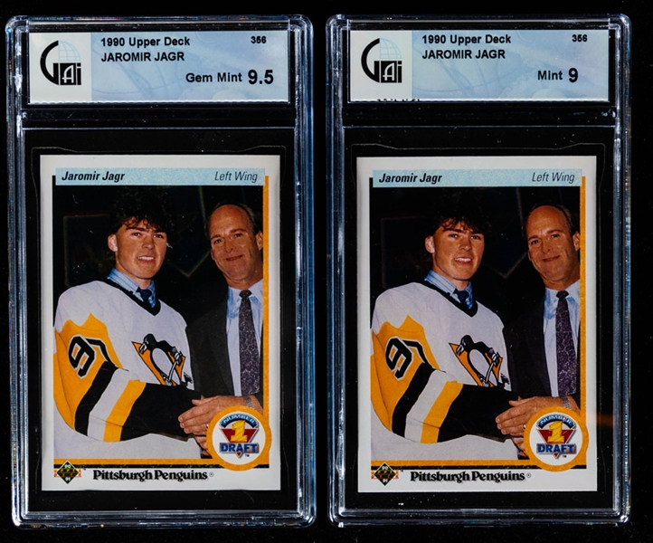 1990-91 Upper Deck Hockey Card #356 Jaromir Jagr Rookie (Two - Graded GAI 9 & 9.5)