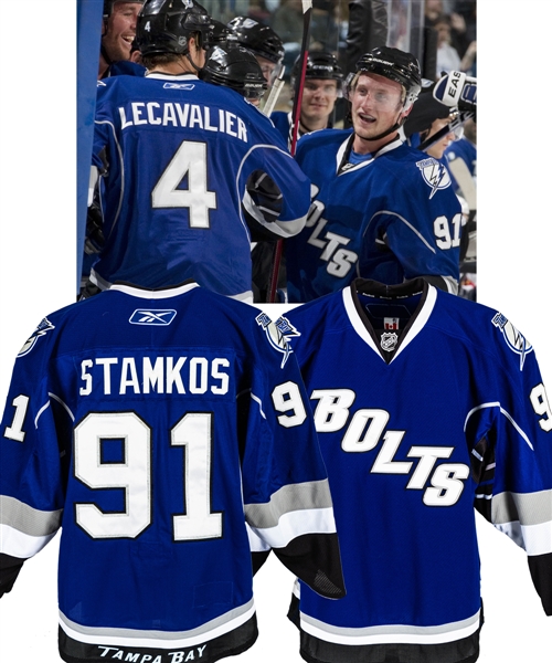 Steven Stamkos 2009-10 Tampa Bay Lightning Game-Worn Alternate Jersey with LOA - Photo-Matched to His 50th Goal of the Season! - Maurice "Rocket" Richard Trophy Season!   