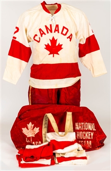 Terry OMalley 1960s Team Canada Game-Used Equipment Collection Including Jersey Attributed to 1969 World Hockey Championships 
